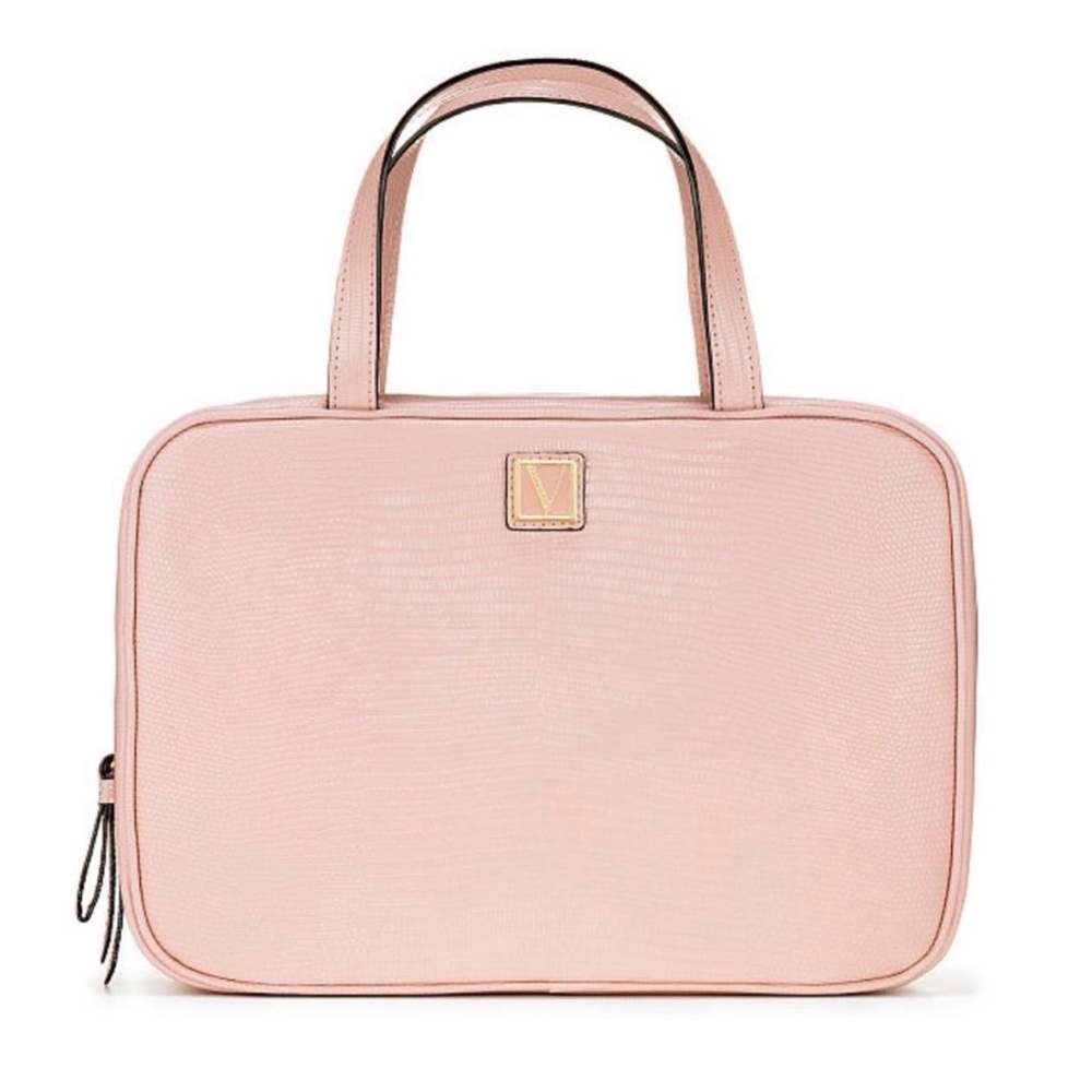 Victoria’s Secret Blush Pink Makeup Toiletries Bag Embossed Lizard Textured NEW